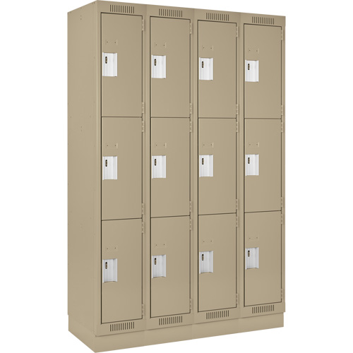 Casiers Clean Line, 3 niveaux, Bloc de 4, 48" x 18" x 76", Acier, Beige, Rivet (assembl&eacute;) Distribution Industrielle GC