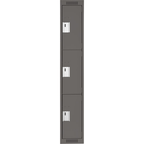 Clean Line Lockers, 3 -tier, 12" x 18" x 72", Steel, Charcoal, Rivet (Assembled) Distribution Industrielle GC