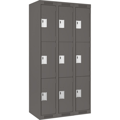 Clean Line Lockers, 3 -tier, Bank of 3, 36" x 18" x 72", Steel, Charcoal, Rivet (Assembled) Distribution Industrielle GC