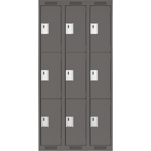 Clean Line Lockers, 3 -tier, Bank of 3, 36" x 18" x 72", Steel, Charcoal, Rivet (Assembled) Distribution Industrielle GC