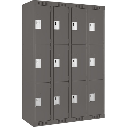 Casiers Clean Line, 3 niveaux, Bloc de 4, 48" x 18" x 72", Acier, Charbon, Rivet (assembl&eacute;) Distribution Industrielle GC