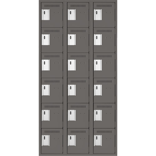 Clean Line Lockerette, 6 -tier, Bank of 3, 36" x 18" x 72", Steel, Charcoal, Rivet (Assembled) Distribution Industrielle GC