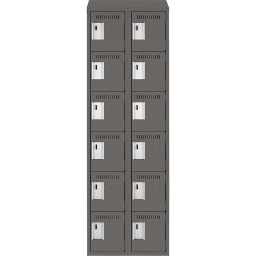 Clean Line Lockerette, 6 -tier, Bank of 2, 24" x 18" x 78", Steel, Charcoal, Rivet (Assembled) Distribution Industrielle GC