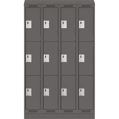 Casiers Clean Line, 3 niveaux, Bloc de 4, 48" x 18" x 82", Acier, Charbon, Rivet (assembl&eacute;) Distribution Industrielle GC