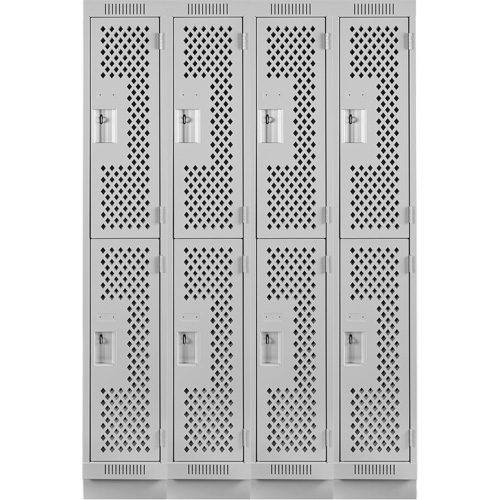 Casiers Clean Line, 2 niveaux, Bloc de 4, 48" x 12" x 76", Acier, Gris, Rivet (assembl&eacute;), Perfor&eacute; Distribution Industrielle GC