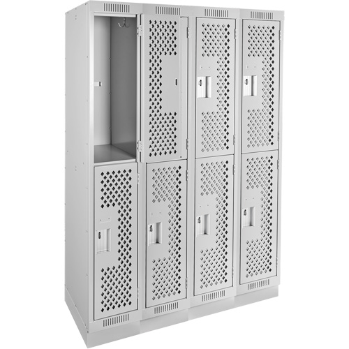 Casiers Clean Line, 2 niveaux, Bloc de 4, 48" x 12" x 76", Acier, Gris, Rivet (assembl&eacute;), Perfor&eacute; Distribution Industrielle GC
