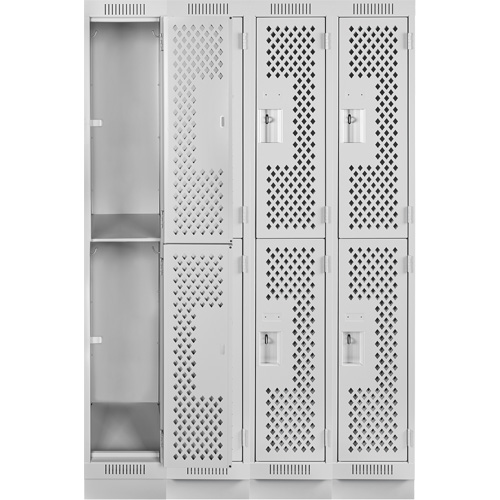 Casiers Clean Line, 2 niveaux, Bloc de 4, 48" x 12" x 76", Acier, Gris, Rivet (assembl&eacute;), Perfor&eacute; Distribution Industrielle GC