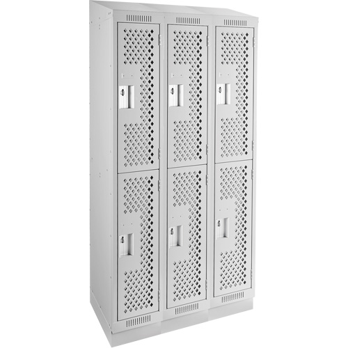 Clean Line Lockers, 2 -tier, Bank of 3, 36" x 15" x 82", Steel, Grey, Rivet (Assembled), Perforated Distribution Industrielle GC