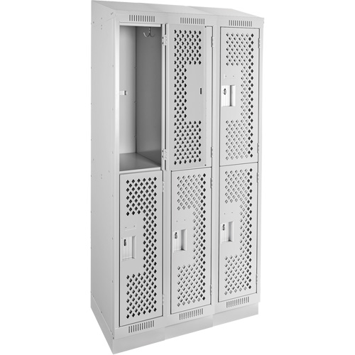 Clean Line Lockers, 2 -tier, Bank of 3, 36" x 15" x 82", Steel, Grey, Rivet (Assembled), Perforated Distribution Industrielle GC