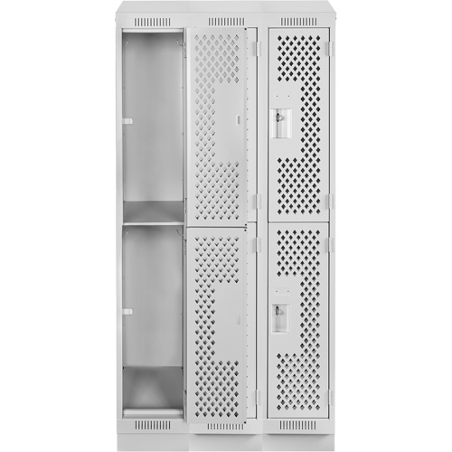 Clean Line Lockers, 2 -tier, Bank of 3, 36" x 15" x 82", Steel, Grey, Rivet (Assembled), Perforated Distribution Industrielle GC
