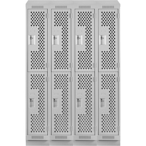Clean Line Lockers, 2 -tier, Bank of 4, 48" x 12" x 82", Steel, Grey, Rivet (Assembled), Perforated Distribution Industrielle GC