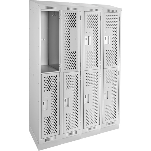 Clean Line Lockers, 2 -tier, Bank of 4, 48" x 12" x 82", Steel, Grey, Rivet (Assembled), Perforated Distribution Industrielle GC