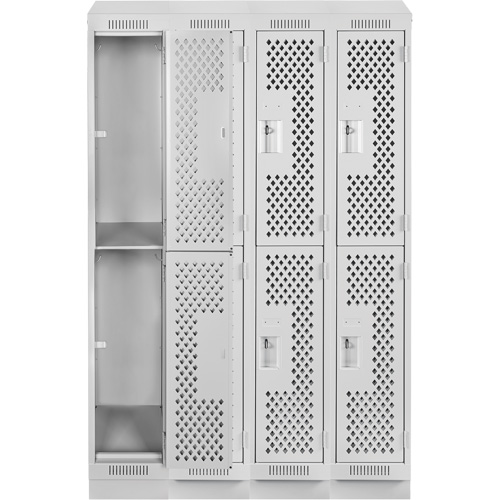 Clean Line Lockers, 2 -tier, Bank of 4, 48" x 12" x 82", Steel, Grey, Rivet (Assembled), Perforated Distribution Industrielle GC