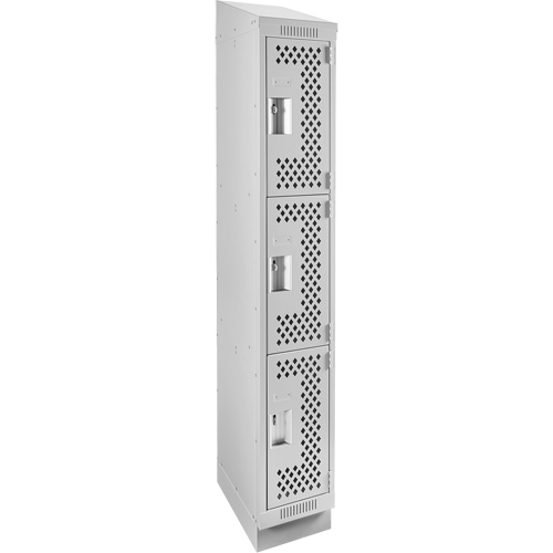 Clean Line Lockers, 3 -tier, 12" x 12" x 82", Steel, Grey, Rivet (Assembled), Perforated Distribution Industrielle GC