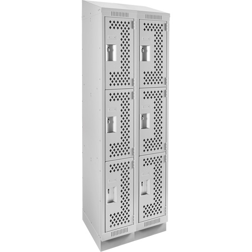 Clean Line Lockers, 3 -tier, Bank of 2, 24" x 12" x 82", Steel, Grey, Rivet (Assembled), Perforated Distribution Industrielle GC