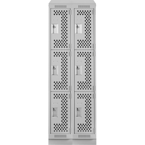 Clean Line Lockers, 3 -tier, Bank of 2, 24" x 12" x 82", Steel, Grey, Rivet (Assembled), Perforated Distribution Industrielle GC