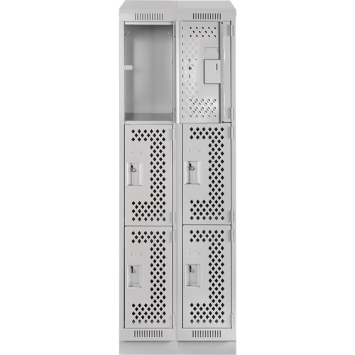 Clean Line Lockers, 3 -tier, Bank of 2, 24" x 12" x 82", Steel, Grey, Rivet (Assembled), Perforated Distribution Industrielle GC