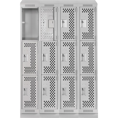 Clean Line Lockers, 3 -tier, Bank of 4, 48" x 15" x 82", Steel, Grey, Rivet (Assembled), Perforated Distribution Industrielle GC