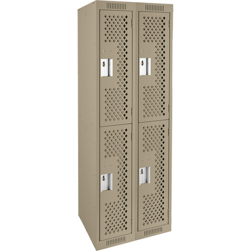 Clean Line Lockers, 2 -tier, Bank of 2, 24" x 12" x 72", Steel, Beige, Rivet (Assembled), Perforated Distribution Industrielle GC