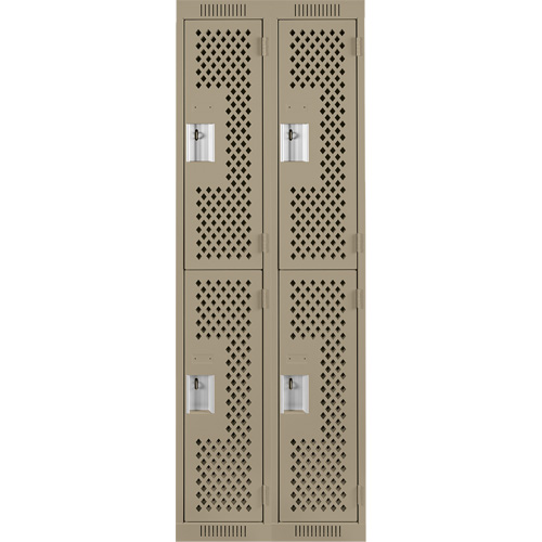 Clean Line Lockers, 2 -tier, Bank of 2, 24" x 12" x 72", Steel, Beige, Rivet (Assembled), Perforated Distribution Industrielle GC