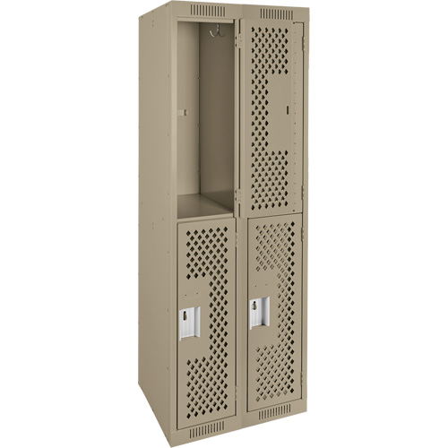 Clean Line Lockers, 2 -tier, Bank of 2, 24" x 12" x 72", Steel, Beige, Rivet (Assembled), Perforated Distribution Industrielle GC