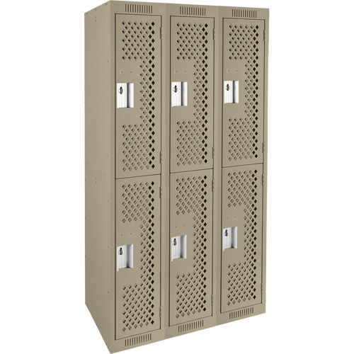 Clean Line Lockers, 2 -tier, Bank of 3, 36" x 15" x 72", Steel, Beige, Rivet (Assembled), Perforated Distribution Industrielle GC