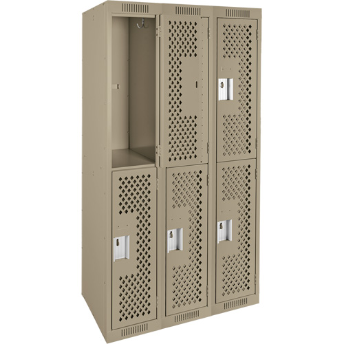 Clean Line Lockers, 2 -tier, Bank of 3, 36" x 15" x 72", Steel, Beige, Rivet (Assembled), Perforated Distribution Industrielle GC