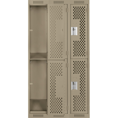 Clean Line Lockers, 2 -tier, Bank of 3, 36" x 15" x 72", Steel, Beige, Rivet (Assembled), Perforated Distribution Industrielle GC
