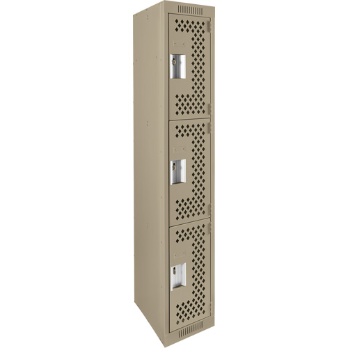 Clean Line Lockers, 3 -tier, 12" x 12" x 72", Steel, Beige, Rivet (Assembled), Perforated Distribution Industrielle GC