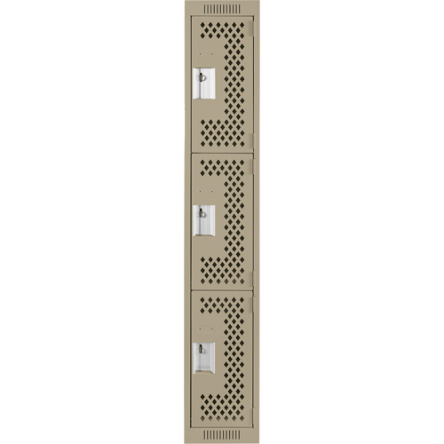 Clean Line Lockers, 3 -tier, 12" x 12" x 72", Steel, Beige, Rivet (Assembled), Perforated Distribution Industrielle GC