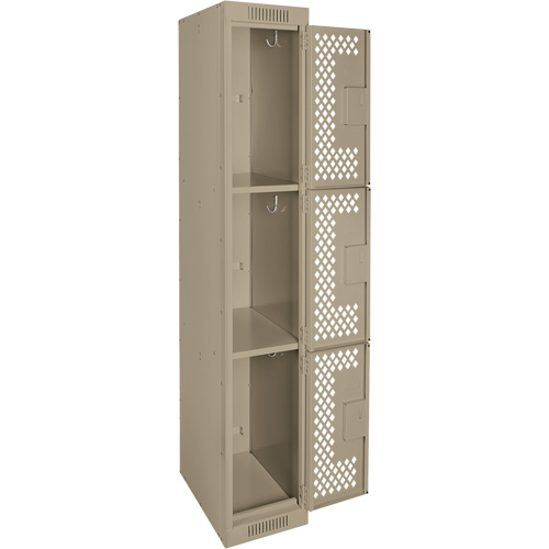 Clean Line Lockers, 3 -tier, 12" x 12" x 72", Steel, Beige, Rivet (Assembled), Perforated Distribution Industrielle GC