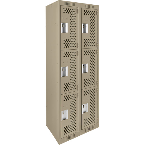 Clean Line Lockers, 3 -tier, Bank of 2, 24" x 12" x 72", Steel, Beige, Rivet (Assembled), Perforated Distribution Industrielle GC