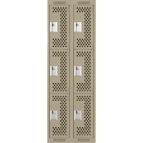 Clean Line Lockers, 3 -tier, Bank of 2, 24" x 12" x 72", Steel, Beige, Rivet (Assembled), Perforated Distribution Industrielle GC
