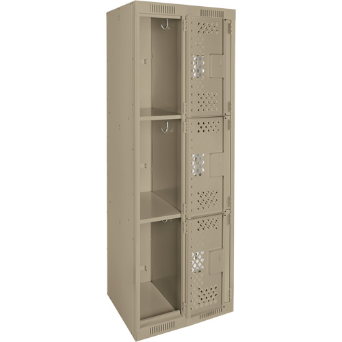 Clean Line Lockers, 3 -tier, Bank of 2, 24" x 12" x 72", Steel, Beige, Rivet (Assembled), Perforated Distribution Industrielle GC