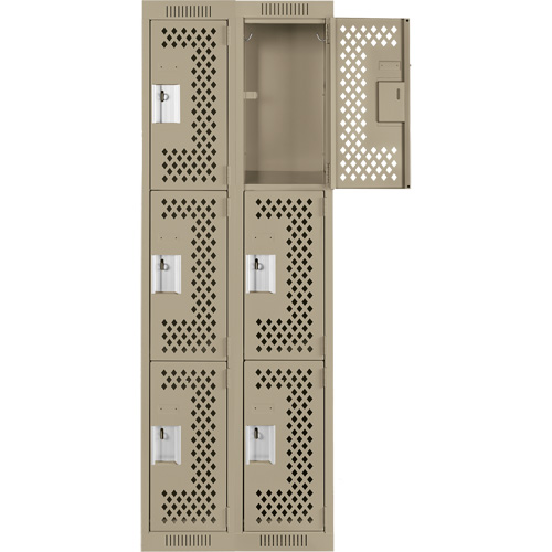Clean Line Lockers, 3 -tier, Bank of 2, 24" x 12" x 72", Steel, Beige, Rivet (Assembled), Perforated Distribution Industrielle GC