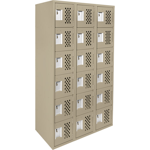 Clean-Line Perforated Lockerette, 6 -tier, Bank of 3, 15" x 72" x 12", Steel Distribution Industrielle GC