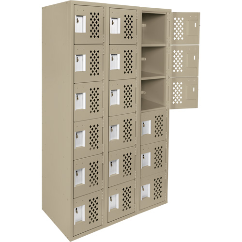 Clean-Line Perforated Lockerette, 6 -tier, Bank of 3, 15" x 72" x 12", Steel Distribution Industrielle GC