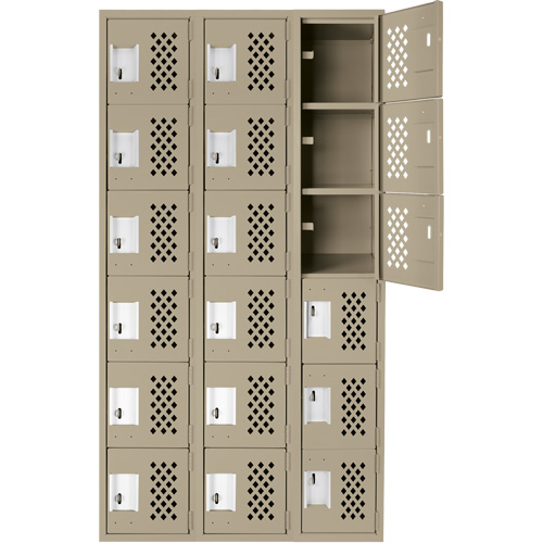 Clean-Line Perforated Lockerette, 6 -tier, Bank of 3, 15" x 72" x 12", Steel Distribution Industrielle GC