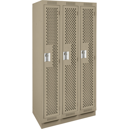 Clean Line Lockers, Bank of 3, 36" x 15" x 76", Steel, Beige, Rivet (Assembled), Perforated Distribution Industrielle GC
