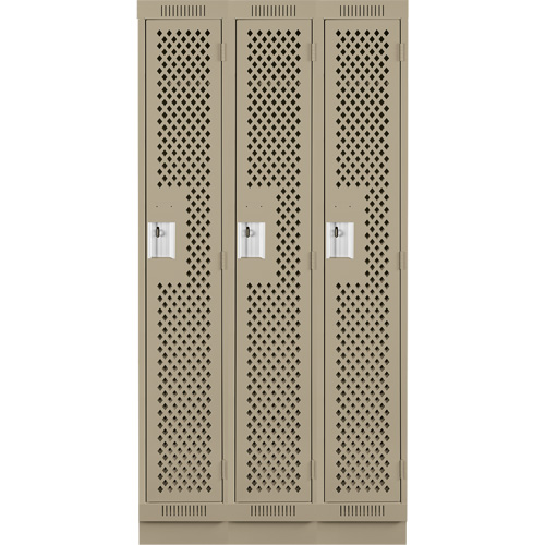 Clean Line Lockers, Bank of 3, 36" x 15" x 76", Steel, Beige, Rivet (Assembled), Perforated Distribution Industrielle GC