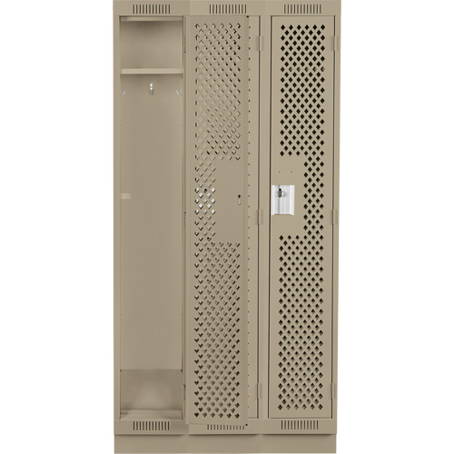Clean Line Lockers, Bank of 3, 36" x 15" x 76", Steel, Beige, Rivet (Assembled), Perforated Distribution Industrielle GC