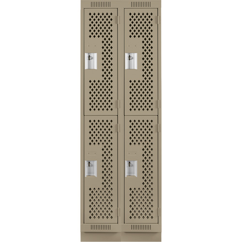 Casiers Clean Line, 2 niveaux, Bloc de 2, 24" x 12" x 76", Acier, Beige, Rivet (assembl&eacute;), Perfor&eacute; Distribution Industrielle GC