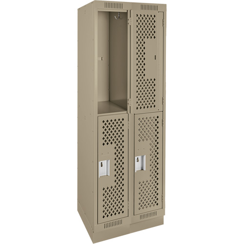 Casiers Clean Line, 2 niveaux, Bloc de 2, 24" x 12" x 76", Acier, Beige, Rivet (assembl&eacute;), Perfor&eacute; Distribution Industrielle GC