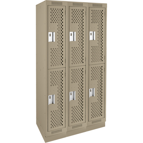 Casiers Clean Line, 2 niveaux, Bloc de 3, 36" x 12" x 76", Acier, Beige, Rivet (assembl&eacute;), Perfor&eacute; Distribution Industrielle GC
