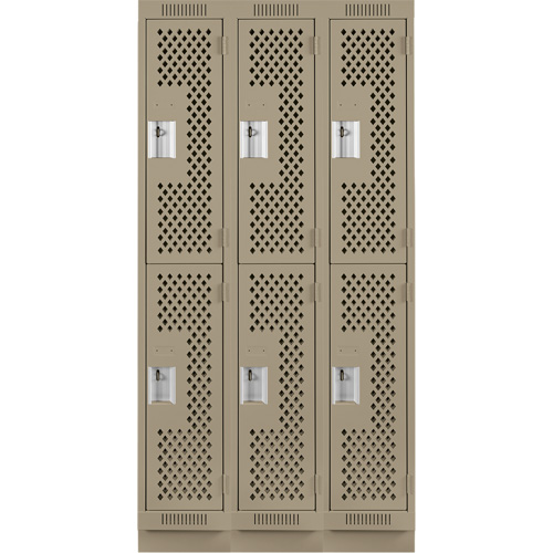 Casiers Clean Line, 2 niveaux, Bloc de 3, 36" x 12" x 76", Acier, Beige, Rivet (assembl&eacute;), Perfor&eacute; Distribution Industrielle GC