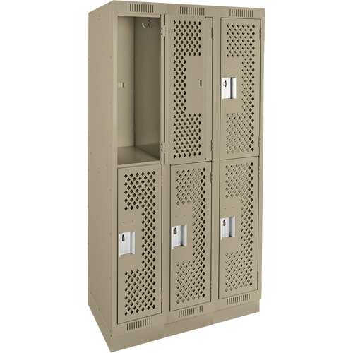 Casiers Clean Line, 2 niveaux, Bloc de 3, 36" x 12" x 76", Acier, Beige, Rivet (assembl&eacute;), Perfor&eacute; Distribution Industrielle GC