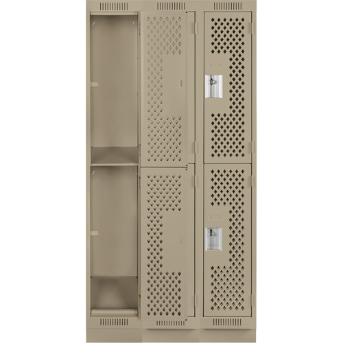 Casiers Clean Line, 2 niveaux, Bloc de 3, 36" x 12" x 76", Acier, Beige, Rivet (assembl&eacute;), Perfor&eacute; Distribution Industrielle GC