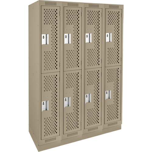 Casiers Clean Line, 2 niveaux, Bloc de 4, 48" x 12" x 76", Acier, Beige, Rivet (assembl&eacute;), Perfor&eacute; Distribution Industrielle GC
