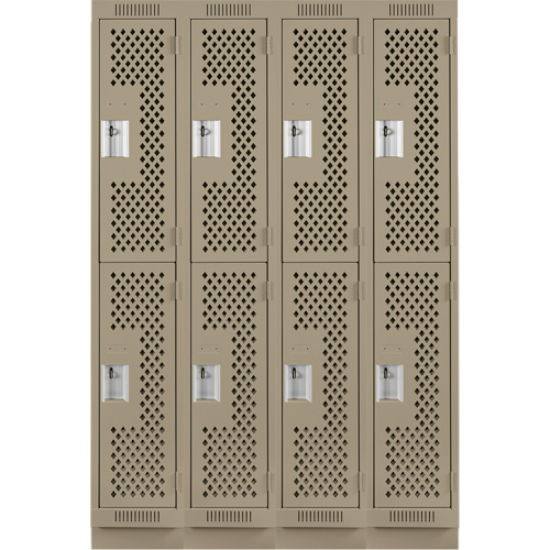 Casiers Clean Line, 2 niveaux, Bloc de 4, 48" x 12" x 76", Acier, Beige, Rivet (assembl&eacute;), Perfor&eacute; Distribution Industrielle GC