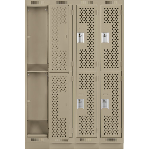 Casiers Clean Line, 2 niveaux, Bloc de 4, 48" x 12" x 76", Acier, Beige, Rivet (assembl&eacute;), Perfor&eacute; Distribution Industrielle GC